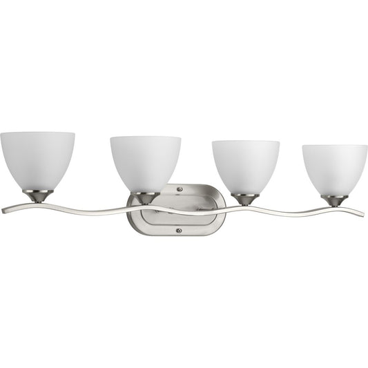 PROGRESS LIGHTING P300098-009 Brushed Nickel Laird Collection Four-Light Brushed Nickel Etched Glass Traditional Bath Vanity Light