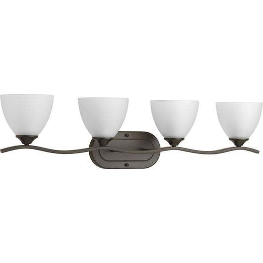 PROGRESS LIGHTING P300098-020 Antique Bronze Laird Collection Four-Light Antique Bronze Etched Glass Traditional Bath Vanity Light