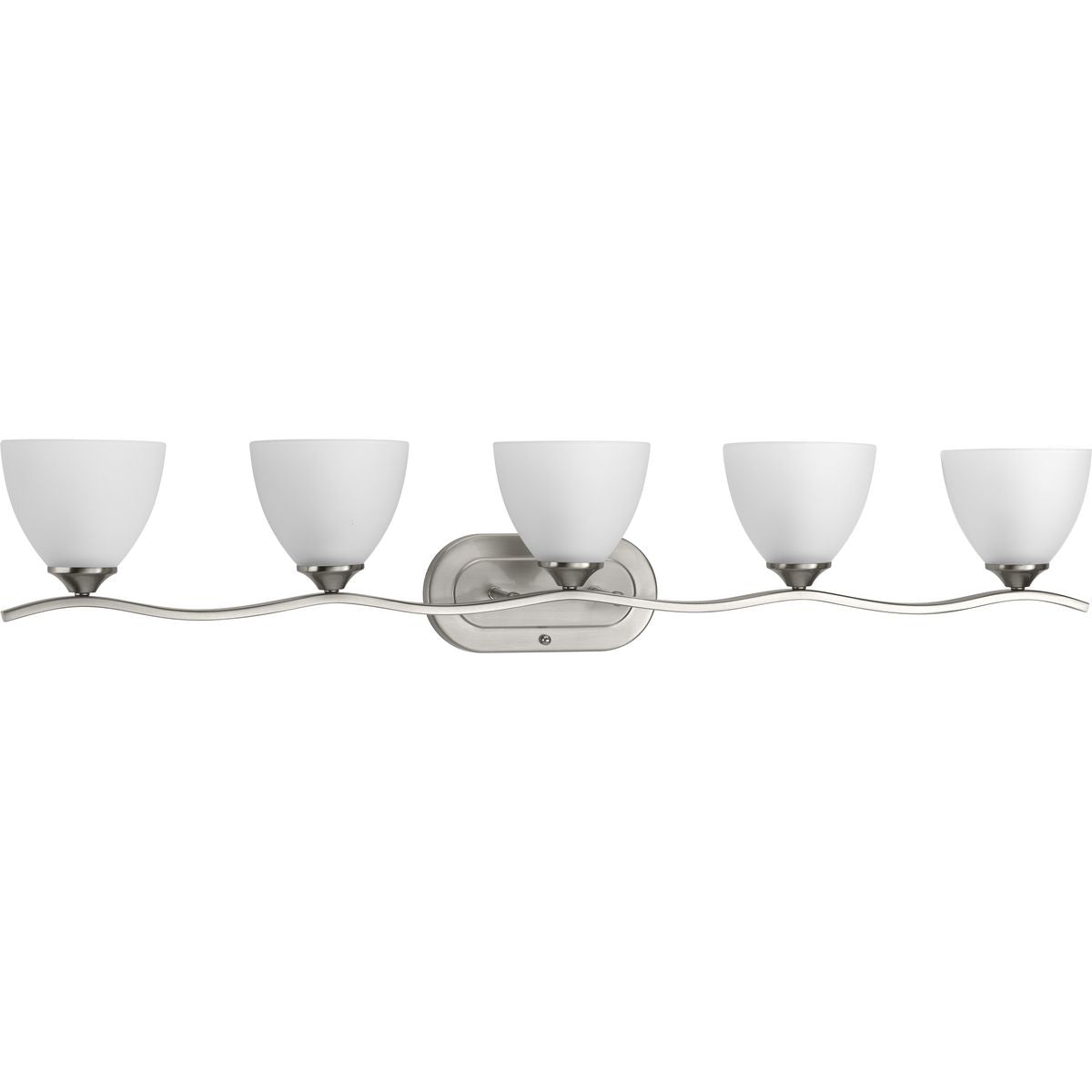 PROGRESS LIGHTING P300099-009 Brushed Nickel Laird Collection Five-Light Brushed Nickel Etched Glass Traditional Bath Vanity Light