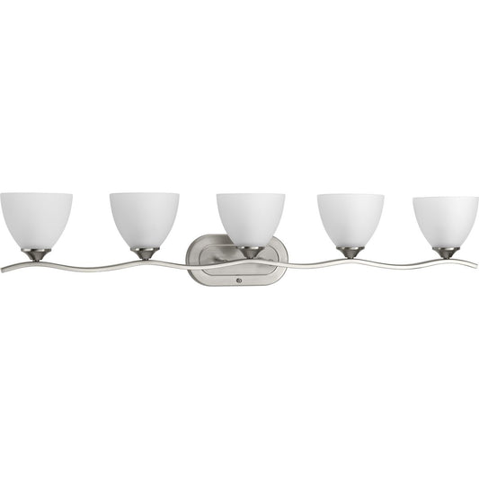 PROGRESS LIGHTING P300099-009 Brushed Nickel Laird Collection Five-Light Brushed Nickel Etched Glass Traditional Bath Vanity Light