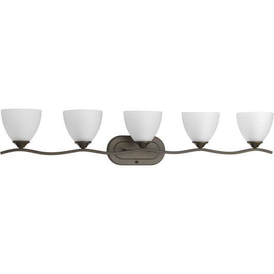 PROGRESS LIGHTING P300099-020 Antique Bronze Laird Collection Five-Light Antique Bronze Etched Glass Traditional Bath Vanity Light