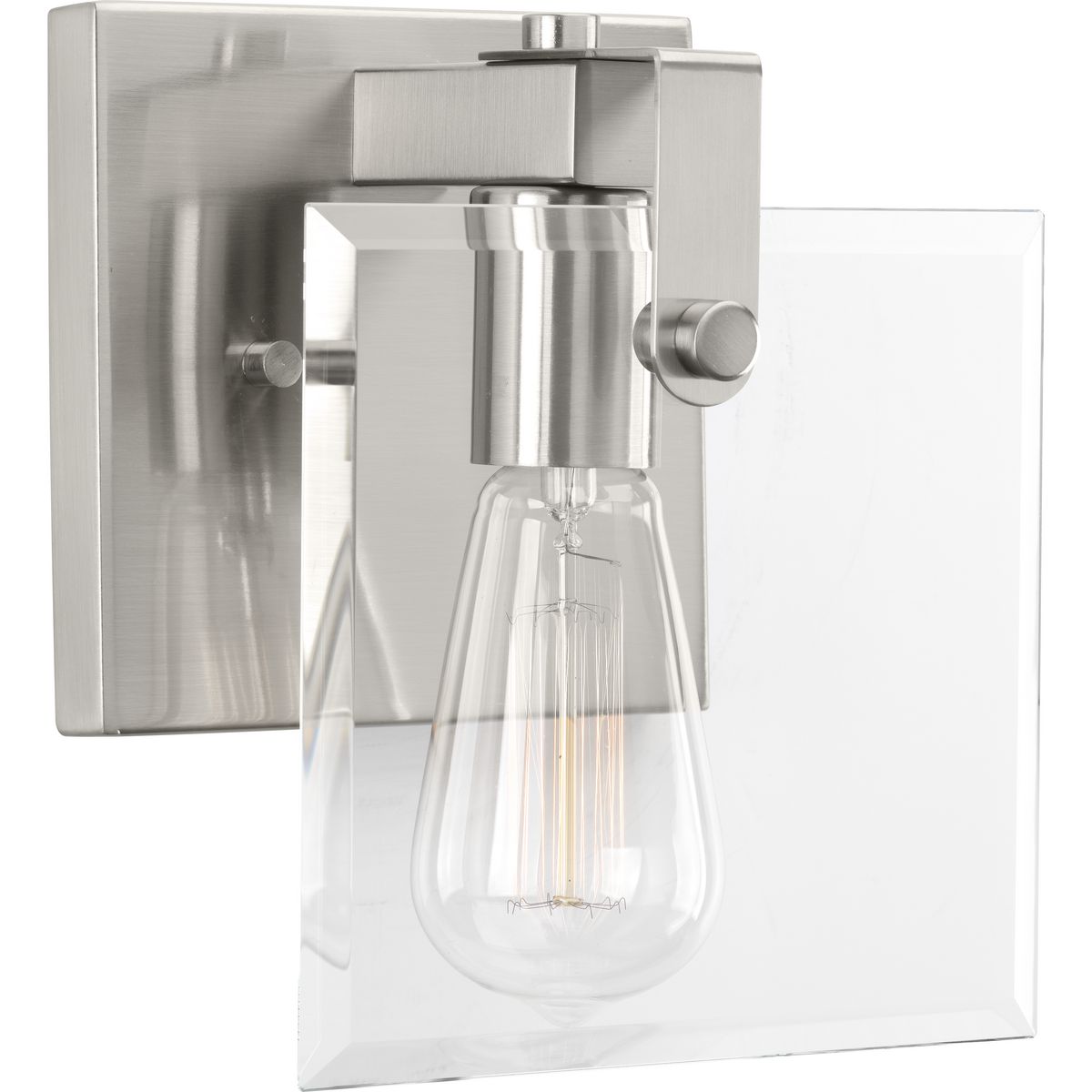 PROGRESS LIGHTING P300105-009 Brushed Nickel Glayse Collection One-Light Brushed Nickel Clear Glass Luxe Bath Vanity Light