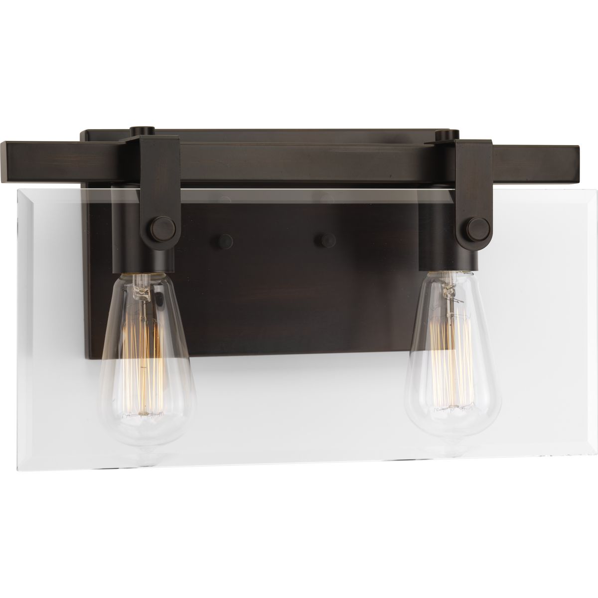 PROGRESS LIGHTING P300106-020 Antique Bronze Glayse Collection Two-Light Antique Bronze Clear Glass Luxe Bath Vanity Light