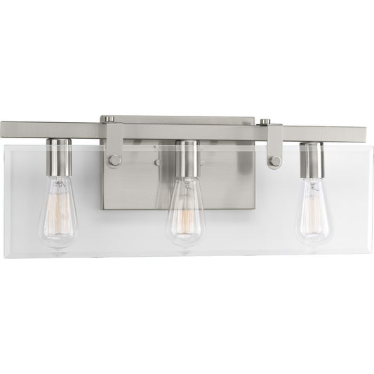 PROGRESS LIGHTING P300107-009 Brushed Nickel Glayse Collection Three-Light Brushed Nickel Clear Glass Luxe Bath Vanity Light