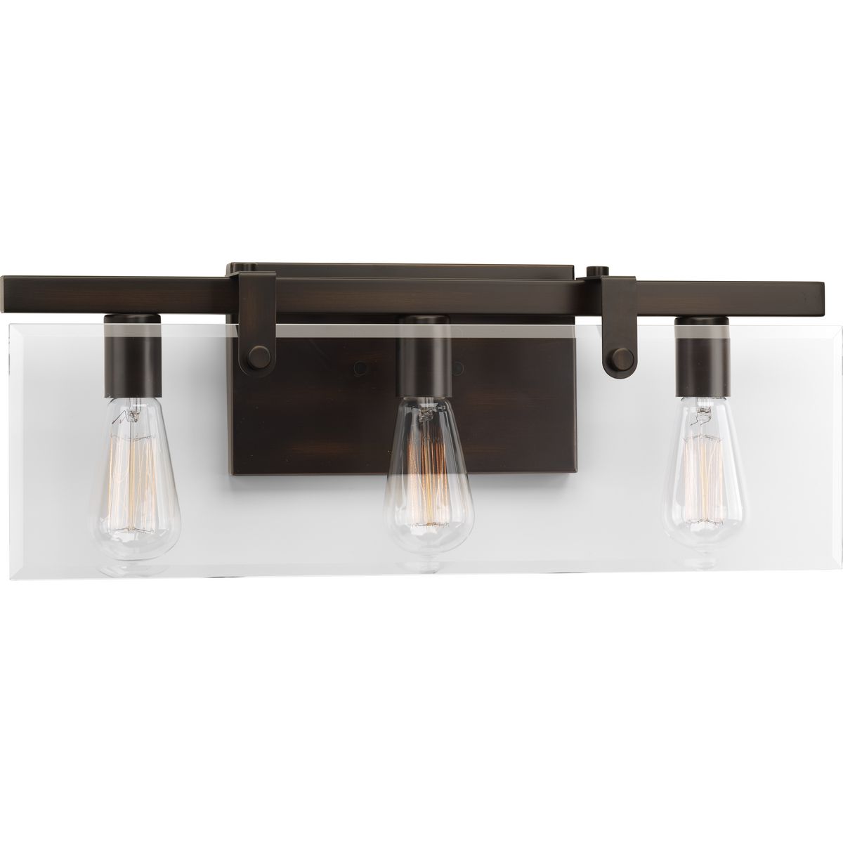PROGRESS LIGHTING P300107-020 Antique Bronze Glayse Collection Three-Light Antique Bronze Clear Glass Luxe Bath Vanity Light