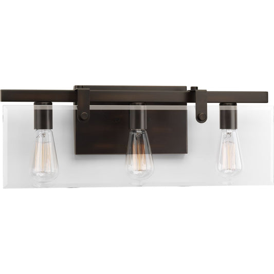 PROGRESS LIGHTING P300107-020 Antique Bronze Glayse Collection Three-Light Antique Bronze Clear Glass Luxe Bath Vanity Light