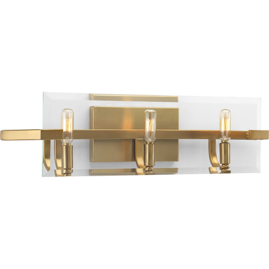 PROGRESS LIGHTING P300110-109 Brushed Bronze Cahill Collection Three-Light Brushed Bronze Clear Glass Luxe Bath Vanity Light
