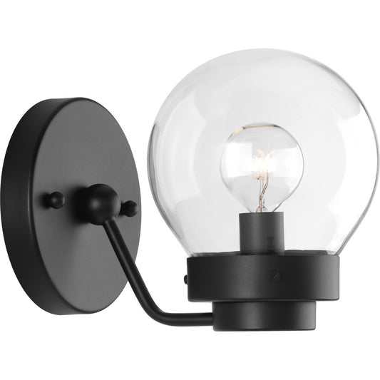 PROGRESS LIGHTING P300112-031 Matte Black Spatial Collection One-Light Matte Black Clear Glass Global Bath Vanity Light