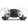PROGRESS LIGHTING P300113-031 Matte Black Spatial Collection Two-Light Matte Black Clear Glass Global Bath Vanity Light
