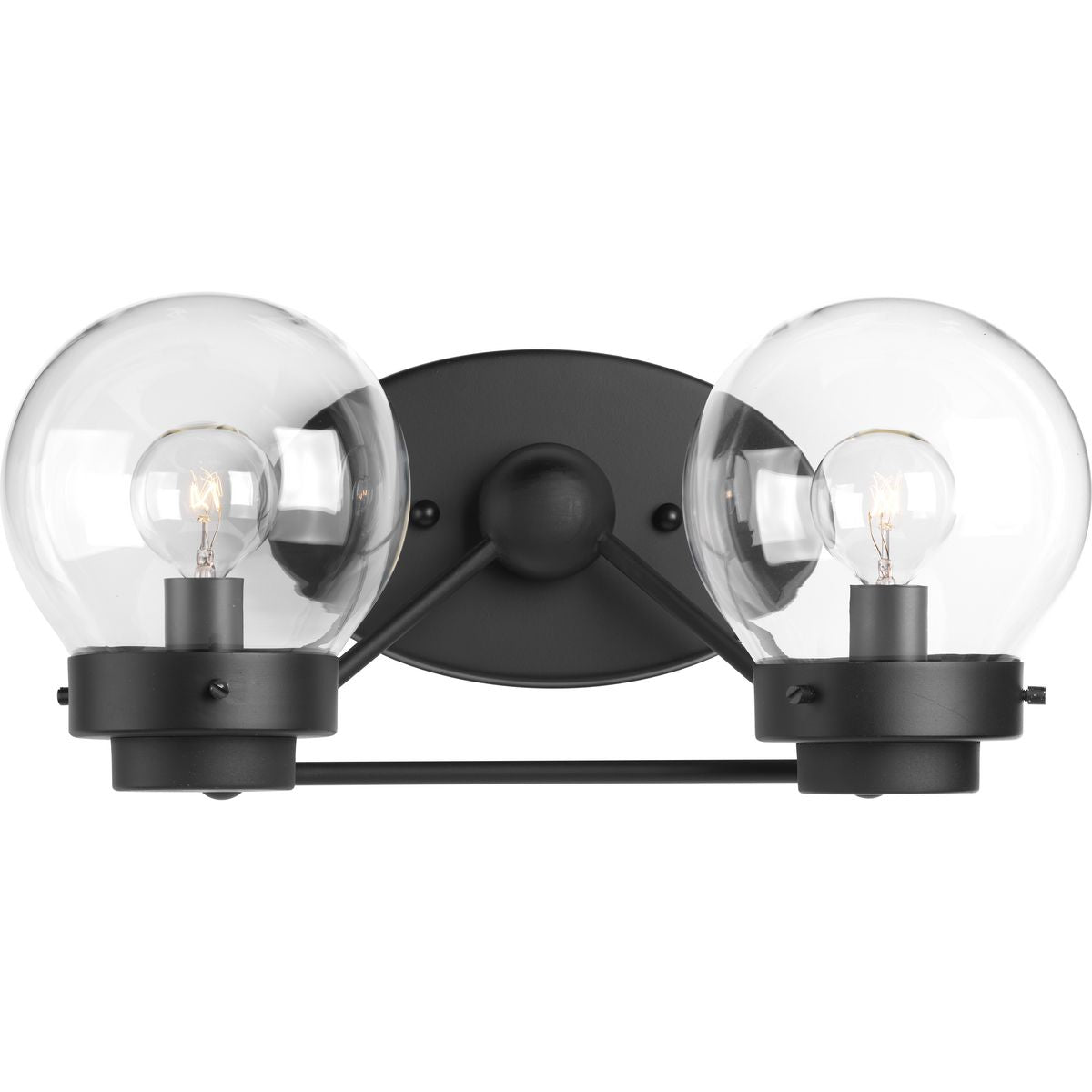 PROGRESS LIGHTING P300113-031 Matte Black Spatial Collection Two-Light Matte Black Clear Glass Global Bath Vanity Light