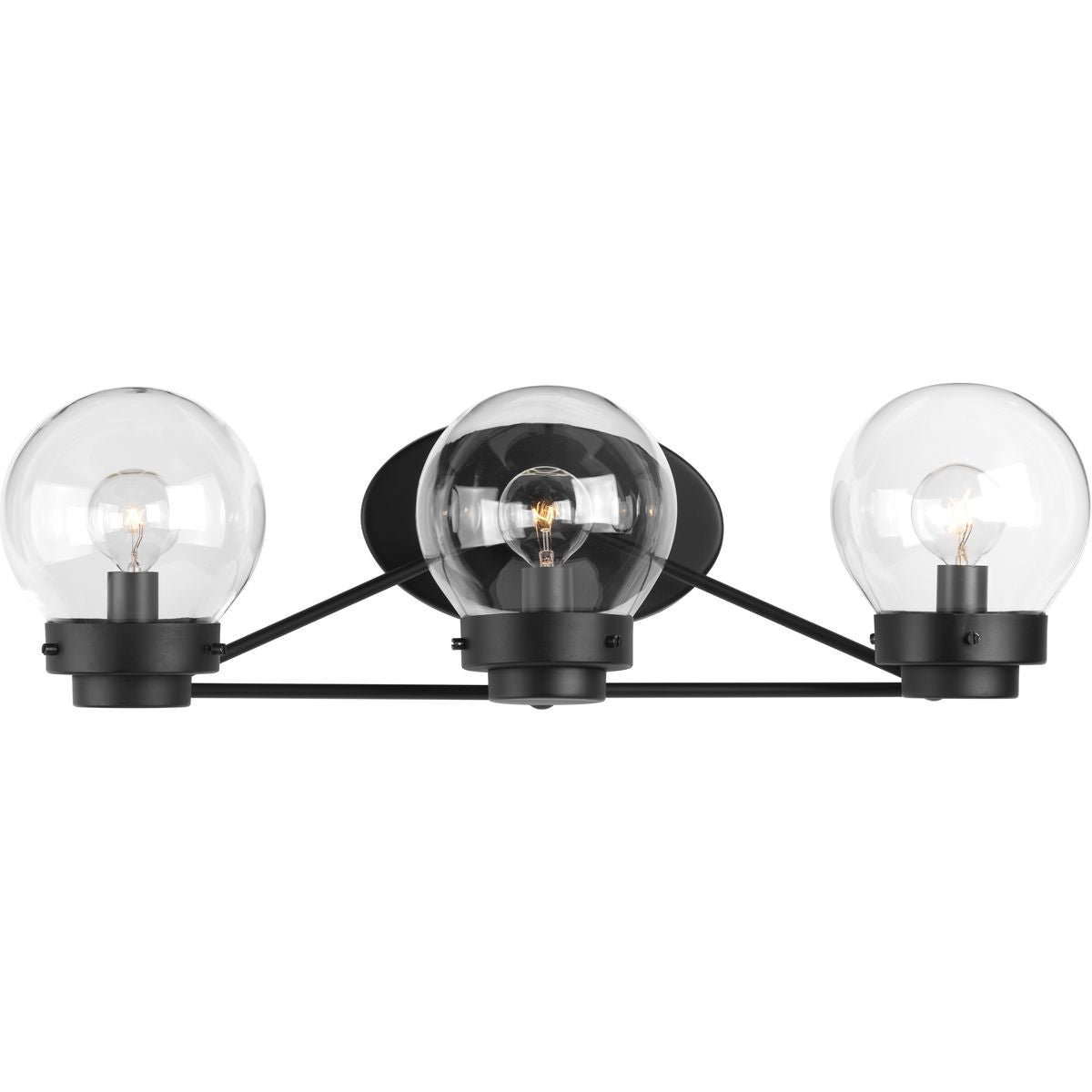 PROGRESS LIGHTING P300114-031 Matte Black Spatial Collection Three-Light Matte Black Clear Glass Global Bath Vanity Light