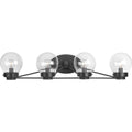 PROGRESS LIGHTING P300115-031 Matte Black Spatial Collection Four-Light Matte Black Clear Glass Global Bath Vanity Light
