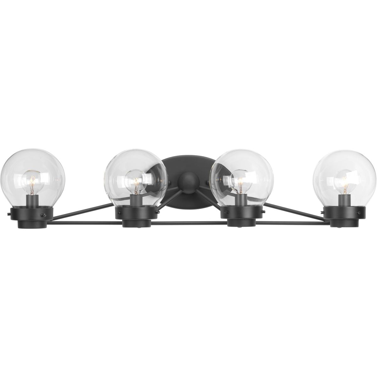 PROGRESS LIGHTING P300115-031 Matte Black Spatial Collection Four-Light Matte Black Clear Glass Global Bath Vanity Light