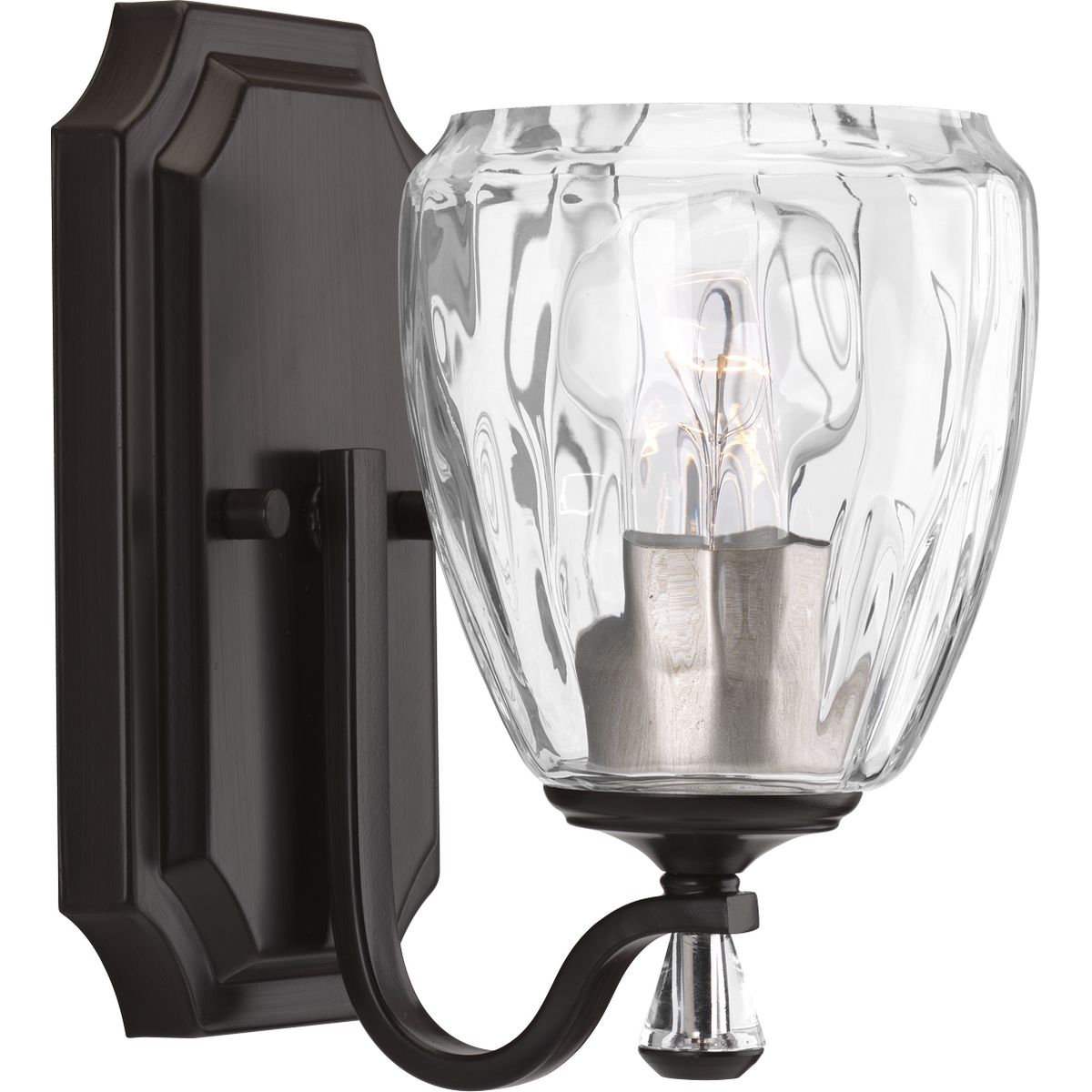 PROGRESS LIGHTING P300116-020 Antique Bronze Anjoux Collection One-Light Antique Bronze Clear Water Glass Luxe Bath Vanity Light