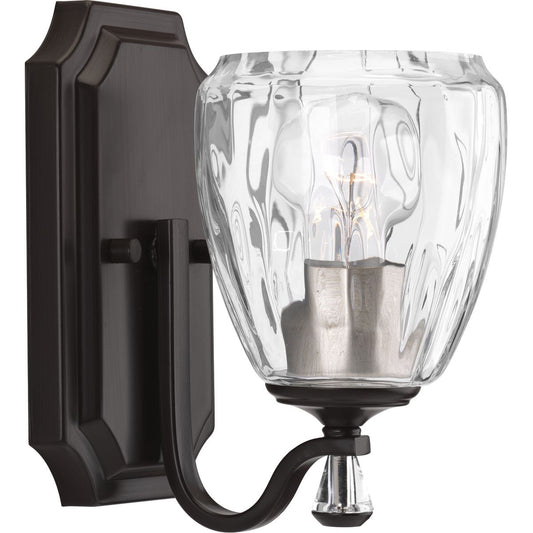 PROGRESS LIGHTING P300116-020 Antique Bronze Anjoux Collection One-Light Antique Bronze Clear Water Glass Luxe Bath Vanity Light