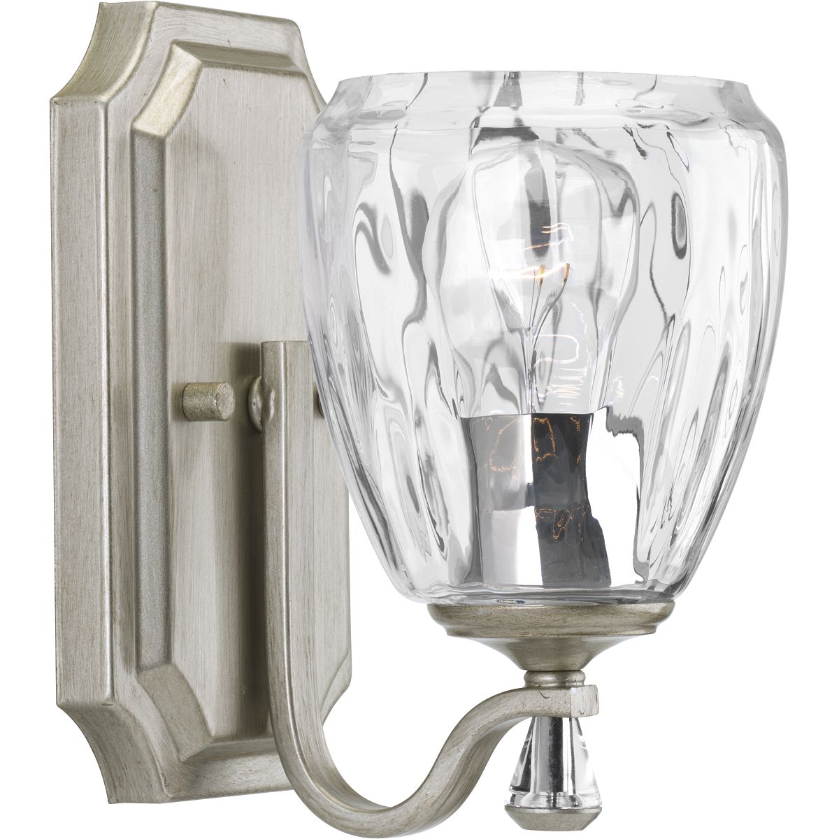PROGRESS LIGHTING P300116-134 Silver Ridge Anjoux Collection One-Light Silver Ridge Clear Water Glass Luxe Bath Vanity Light