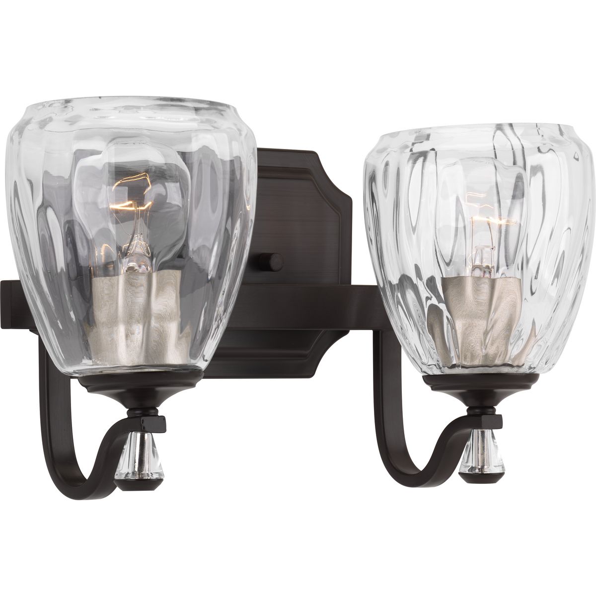 PROGRESS LIGHTING P300117-020 Antique Bronze Anjoux Collection Two-Light Antique Bronze Clear Water Glass Luxe Bath Vanity Light