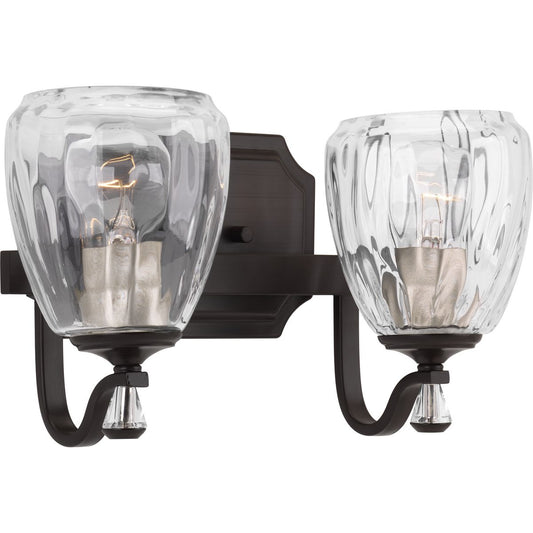 PROGRESS LIGHTING P300117-020 Antique Bronze Anjoux Collection Two-Light Antique Bronze Clear Water Glass Luxe Bath Vanity Light