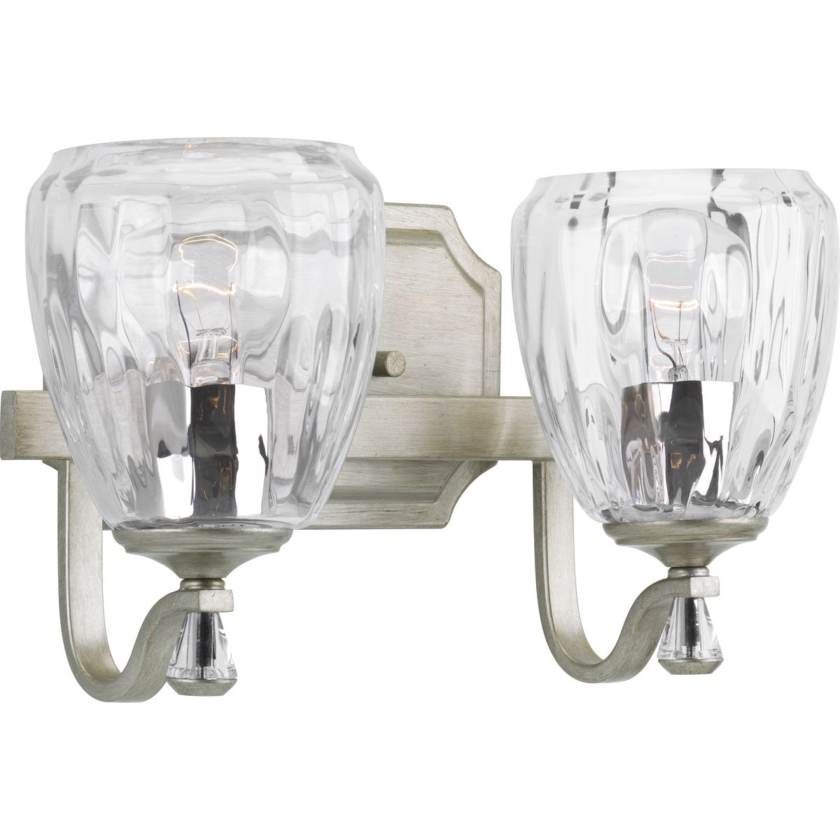 PROGRESS LIGHTING P300117-134 Silver Ridge Anjoux Collection Two-Light Silver Ridge Clear Water Glass Luxe Bath Vanity Light