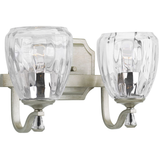 PROGRESS LIGHTING P300117-134 Silver Ridge Anjoux Collection Two-Light Silver Ridge Clear Water Glass Luxe Bath Vanity Light