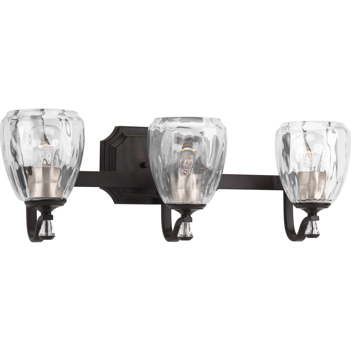PROGRESS LIGHTING P300118-020 Antique Bronze Anjoux Collection Three-Light Antique Bronze Clear Water Glass Luxe Bath Vanity Light