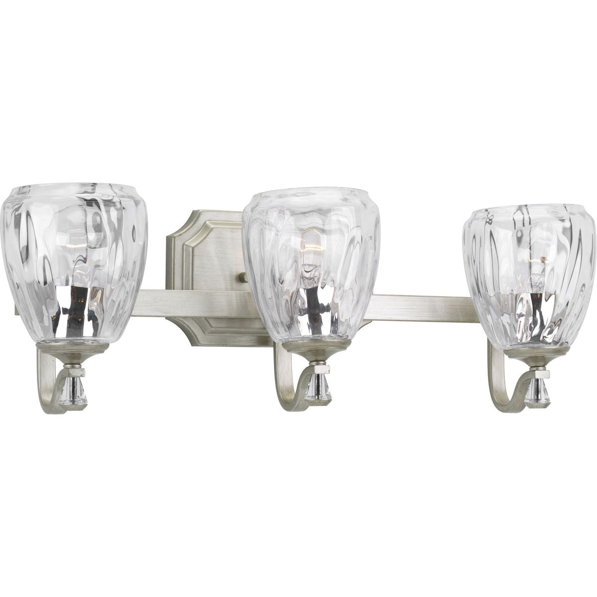 PROGRESS LIGHTING P300118-134 Silver Ridge Anjoux Collection Three-Light Silver Ridge Clear Water Glass Luxe Bath Vanity Light
