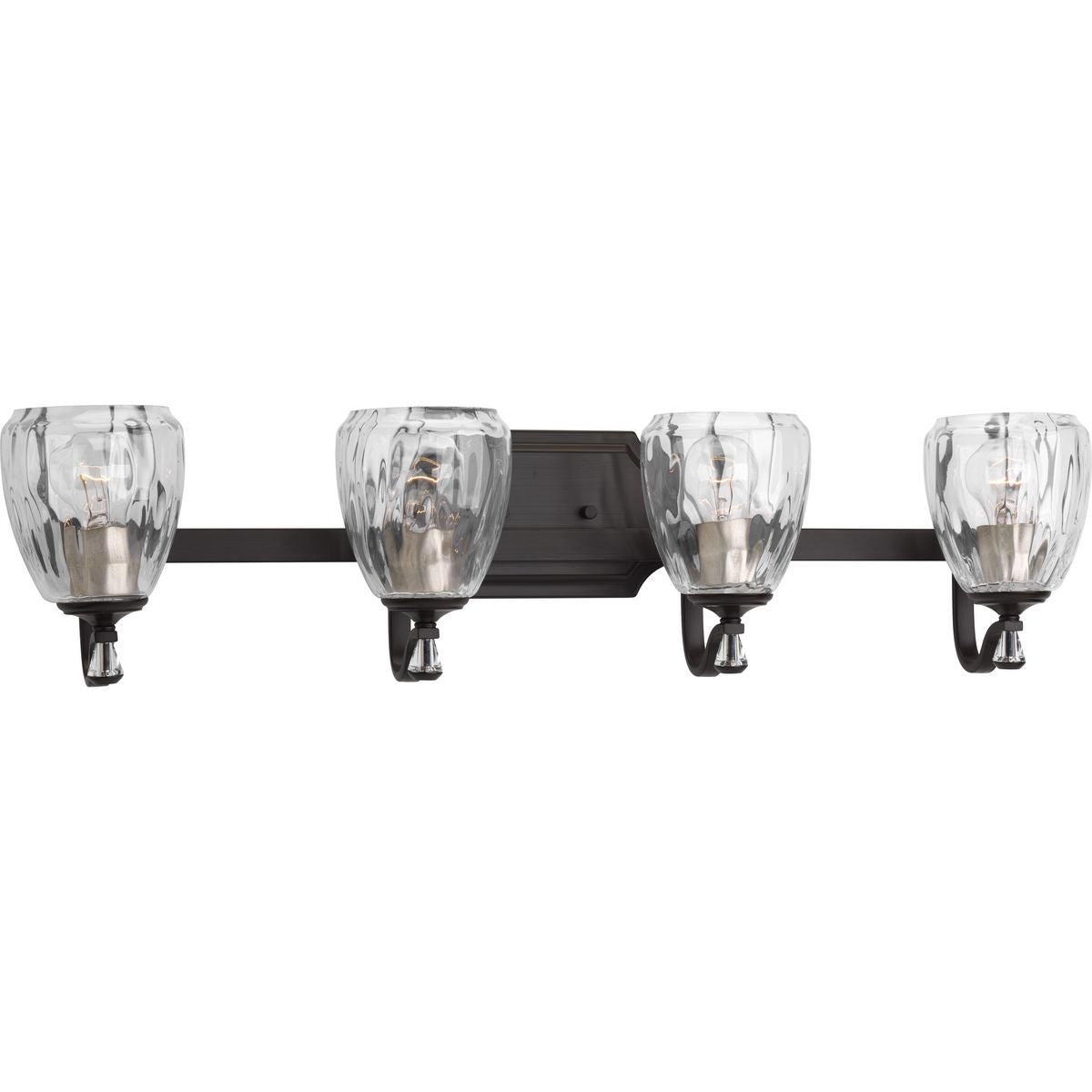 PROGRESS LIGHTING P300119-020 Antique Bronze Anjoux Collection Four-Light Antique Bronze Clear Water Glass Luxe Bath Vanity Light
