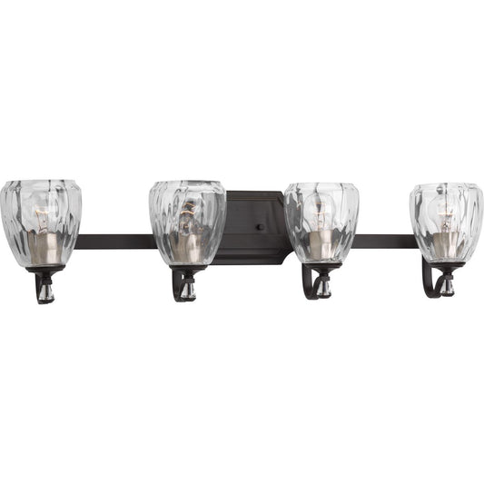 PROGRESS LIGHTING P300119-020 Antique Bronze Anjoux Collection Four-Light Antique Bronze Clear Water Glass Luxe Bath Vanity Light