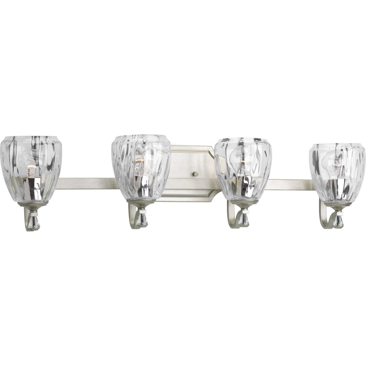 PROGRESS LIGHTING P300119-134 Silver Ridge Anjoux Collection Four-Light Silver Ridge Clear Water Glass Luxe Bath Vanity Light