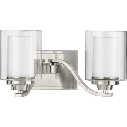 PROGRESS LIGHTING P300121-009 Brushed Nickel Kene Collection Two-Light Brushed Nickel Clear Glass Craftsman Bath Vanity Light