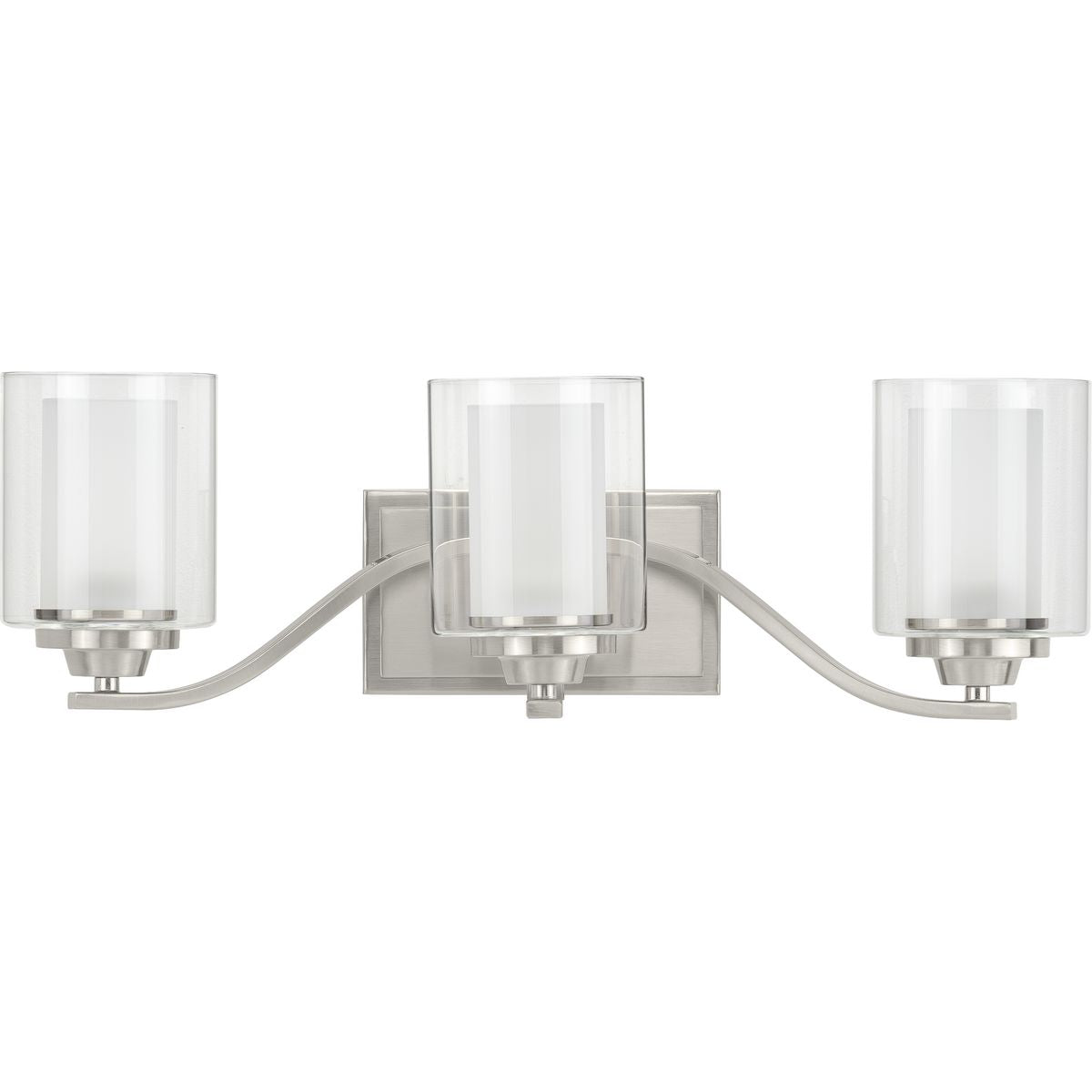 PROGRESS LIGHTING P300122-009 Brushed Nickel Kene Collection Three-Light Brushed Nickel Clear Glass Craftsman Bath Vanity Light