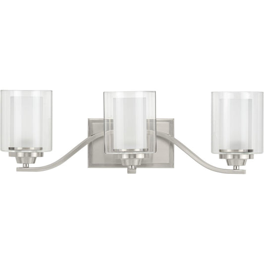 PROGRESS LIGHTING P300122-009 Brushed Nickel Kene Collection Three-Light Brushed Nickel Clear Glass Craftsman Bath Vanity Light