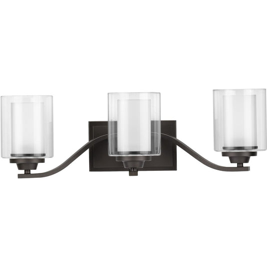 PROGRESS LIGHTING P300122-143 Graphite Kene Collection Three-Light Graphite Clear Glass Craftsman Bath Vanity Light