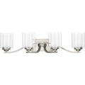 PROGRESS LIGHTING P300123-009 Brushed Nickel Kene Collection Four-Light Brushed Nickel Clear Glass Craftsman Bath Vanity Light