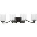 PROGRESS LIGHTING P300123-143 Graphite Kene Collection Four-Light Graphite Clear Glass Craftsman Bath Vanity Light