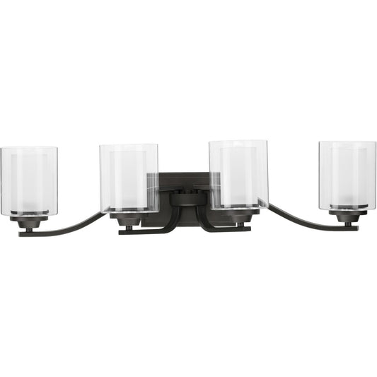 PROGRESS LIGHTING P300123-143 Graphite Kene Collection Four-Light Graphite Clear Glass Craftsman Bath Vanity Light