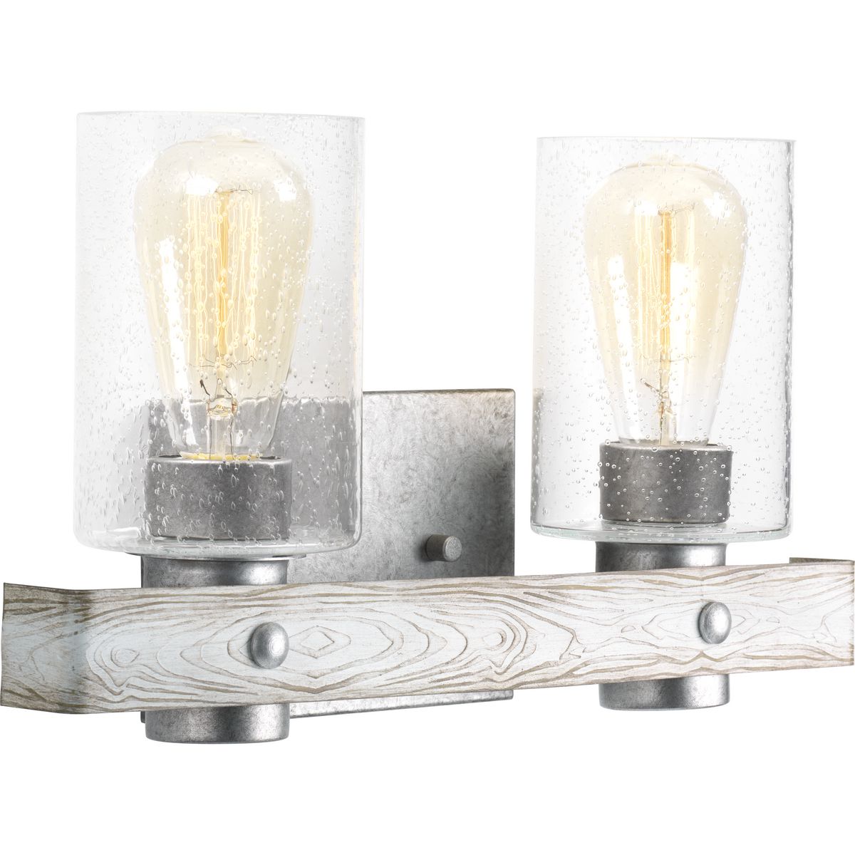PROGRESS LIGHTING P300124-141 Galvanized Finish Gulliver Collection Two-Light Galvanized Finish Clear Seeded Glass Coastal Bath Vanity Light