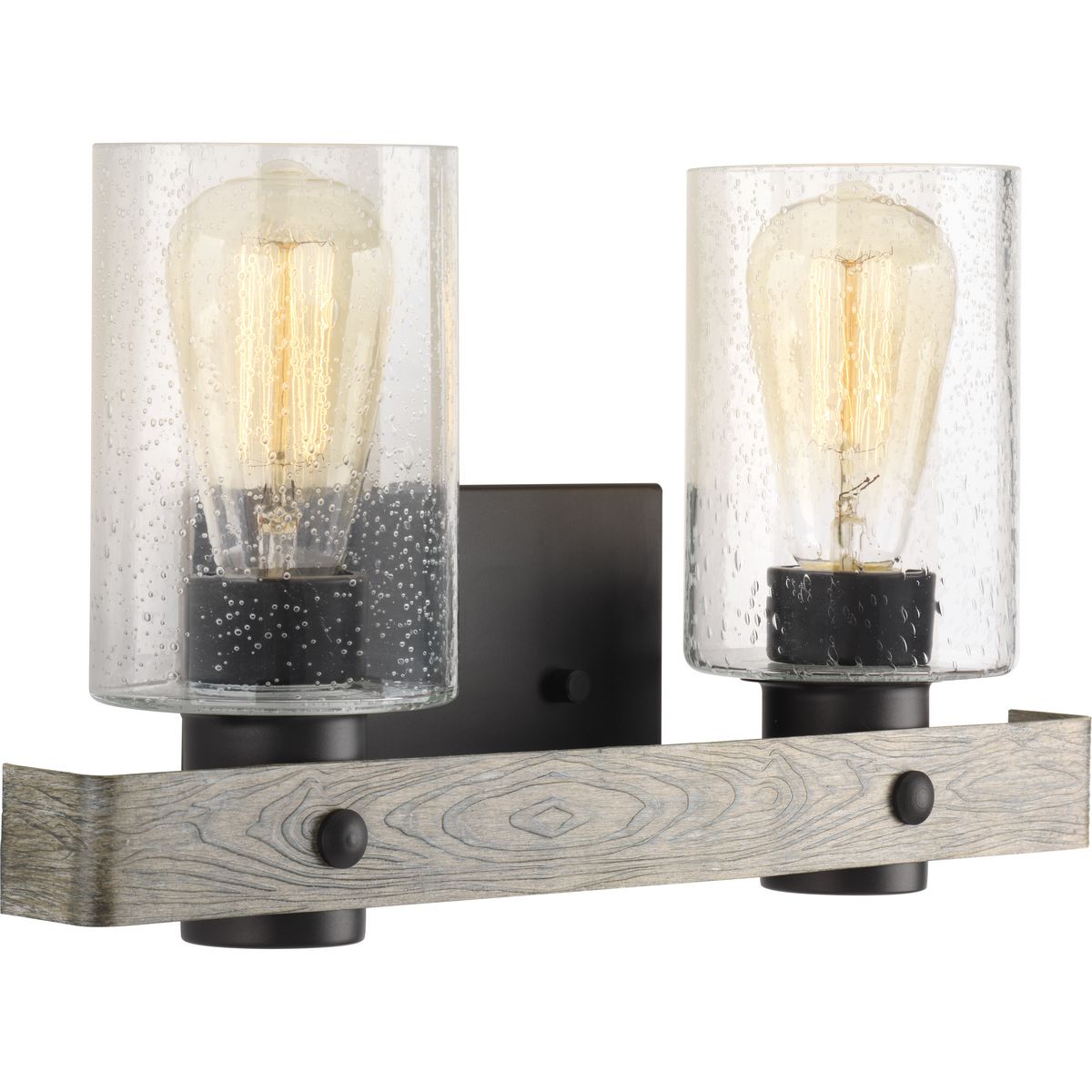 PROGRESS LIGHTING P300124-143 Graphite Gulliver Collection Two-Light Graphite Clear Seeded Glass Coastal Bath Vanity Light