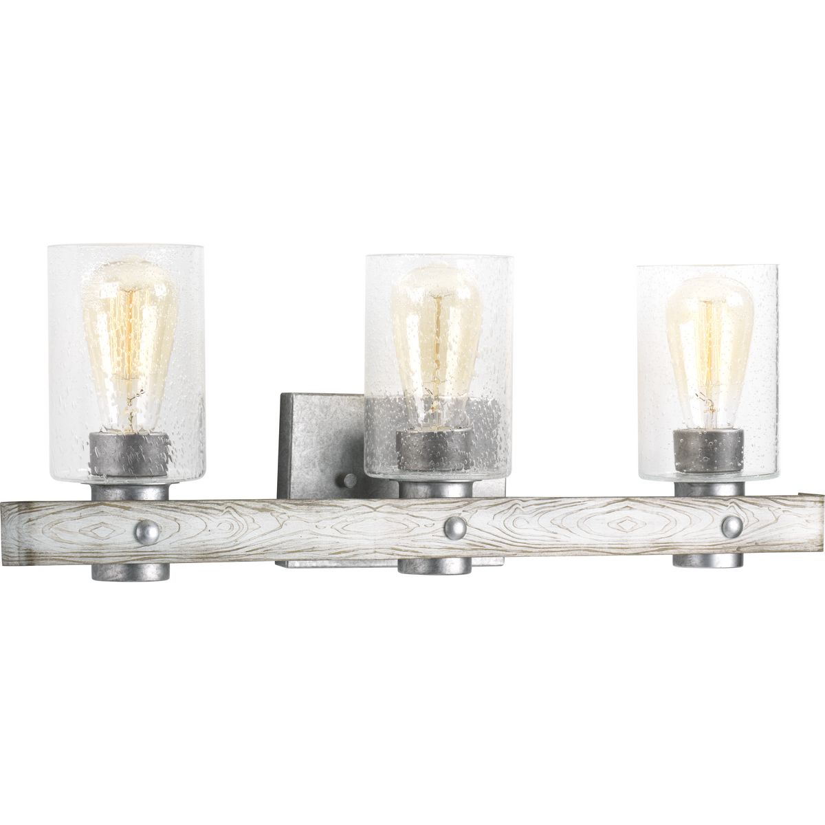 PROGRESS LIGHTING P300125-141 Galvanized Finish Gulliver Collection Three-Light Galvanized Finish Clear Seeded Glass Coastal Bath Vanity Light