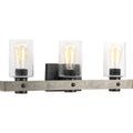 PROGRESS LIGHTING P300125-143 Graphite Gulliver Collection Three-Light Graphite Clear Seeded Glass Coastal Bath Vanity Light