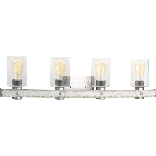 PROGRESS LIGHTING P300126-141 Galvanized Finish Gulliver Collection Four-Light Galvanized Finish Clear Seeded Glass Coastal Bath Vanity Light