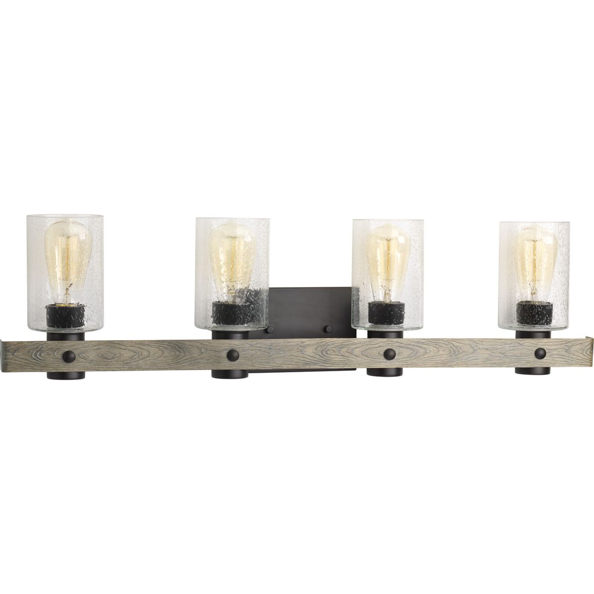 PROGRESS LIGHTING P300126-143 Graphite Gulliver Collection Four-Light Graphite Clear Seeded Glass Coastal Bath Vanity Light