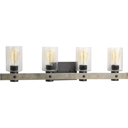 PROGRESS LIGHTING P300126-143 Graphite Gulliver Collection Four-Light Graphite Clear Seeded Glass Coastal Bath Vanity Light
