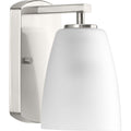 PROGRESS LIGHTING P300131-009 Brushed Nickel Leap Collection One-Light Brushed Nickel Etched Glass Modern Bath Vanity Light
