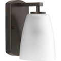 PROGRESS LIGHTING P300131-020 Antique Bronze Leap Collection One-Light Antique Bronze Etched Glass Modern Bath Vanity Light