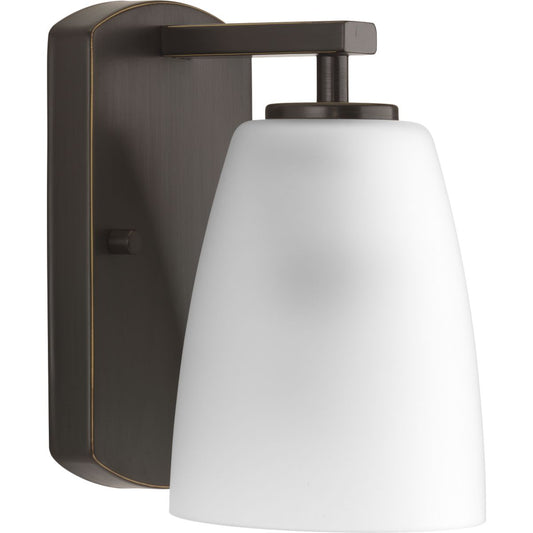 PROGRESS LIGHTING P300131-020 Antique Bronze Leap Collection One-Light Antique Bronze Etched Glass Modern Bath Vanity Light