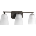 PROGRESS LIGHTING P300133-020 Antique Bronze Leap Collection Three-Light Antique Bronze Etched Glass Modern Bath Vanity Light