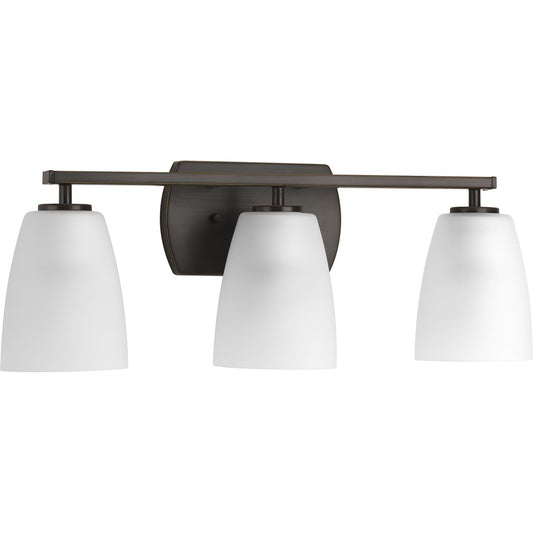 PROGRESS LIGHTING P300133-020 Antique Bronze Leap Collection Three-Light Antique Bronze Etched Glass Modern Bath Vanity Light