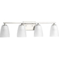 PROGRESS LIGHTING P300134-009 Brushed Nickel Leap Collection Four-Light Brushed Nickel Etched Glass Modern Bath Vanity Light