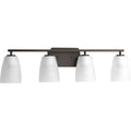 PROGRESS LIGHTING P300134-020 Antique Bronze Leap Collection Four-Light Antique Bronze Etched Glass Modern Bath Vanity Light